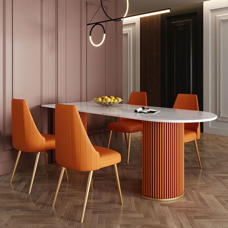 Metal Traditional Luxury Dining Table Free Form Sintered Stone Table with Double Pedestal Clearhalo 'Dining Tables & Seating' 'Dining Tables' 'dining_table' 'furn' 'furn_dining_table' 'Furniture' 'furniture_dining_table' 'Kitchen & Dining Furniture' 'kitchen' 'kitchen_dining_table' 1200x1200_5102428b-5a09-44b2-8ed6-0117ebbc3baa