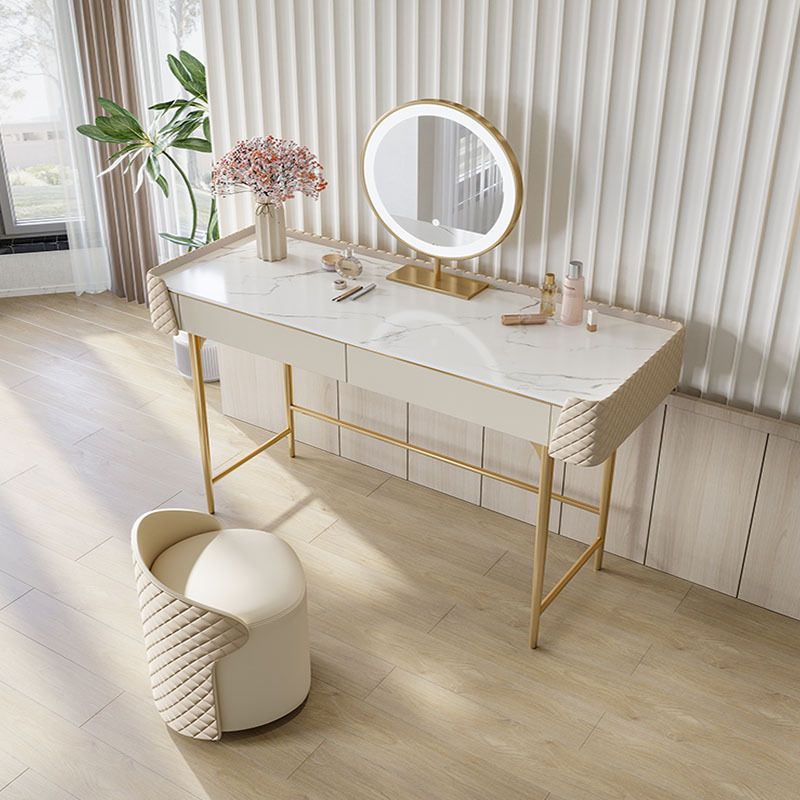 Desca di vanità bianca con 2 cassetti di stoccaggio da 17,71 "set di vanità in legno largo, stile glam