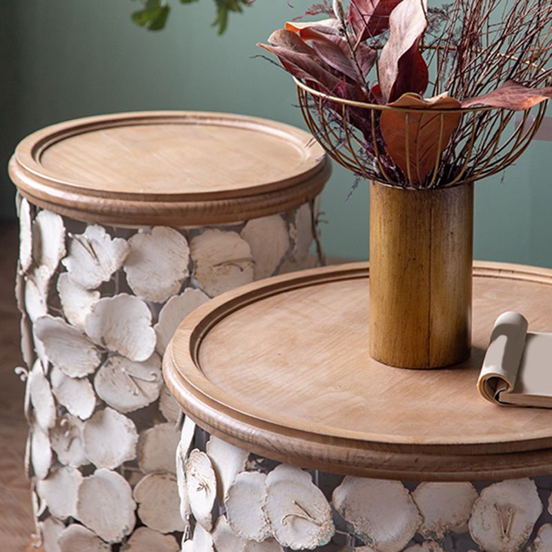 Tavolo laterale accento a forma di tamburo in legno e in metallo tavolo d'angolo in stile rustico