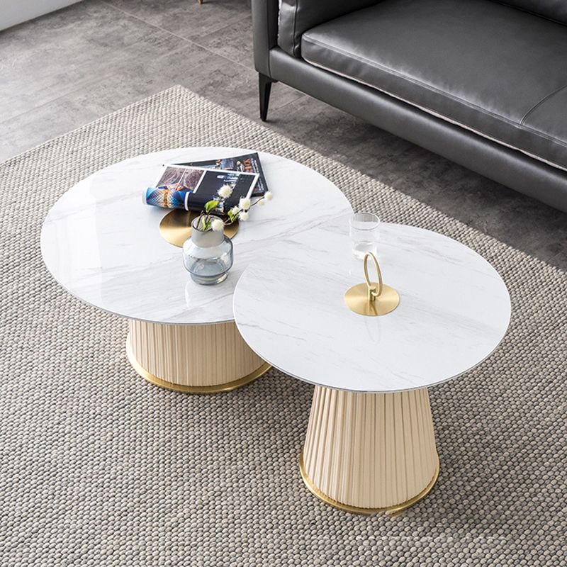 Glam Stone Top Coffee Table Pedestal Round Cocktail Table in White Clearhalo 'Coffee & Accent Tables' 'Coffee Tables' 'coffee_tables' 'furn' 'furn_coffee_tables' 'Furniture' 'Living Room Furniture' 1200x1200_510b1bbc-63fb-4821-8d6d-8d396e7e6945