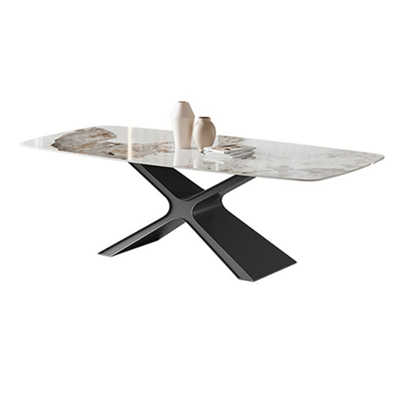 Industrial Style Sintered Stone Table Dining Rectangle Table with Metal Legs for Kitchen Clearhalo 'Dining Tables & Seating' 'Dining Tables' 'dining_table' 'furn' 'furn_dining_table' 'Furniture' 'Kitchen & Dining Furniture' 1200x1200_510c9b96-c014-4809-8e6e-ecdc7cf78cfc