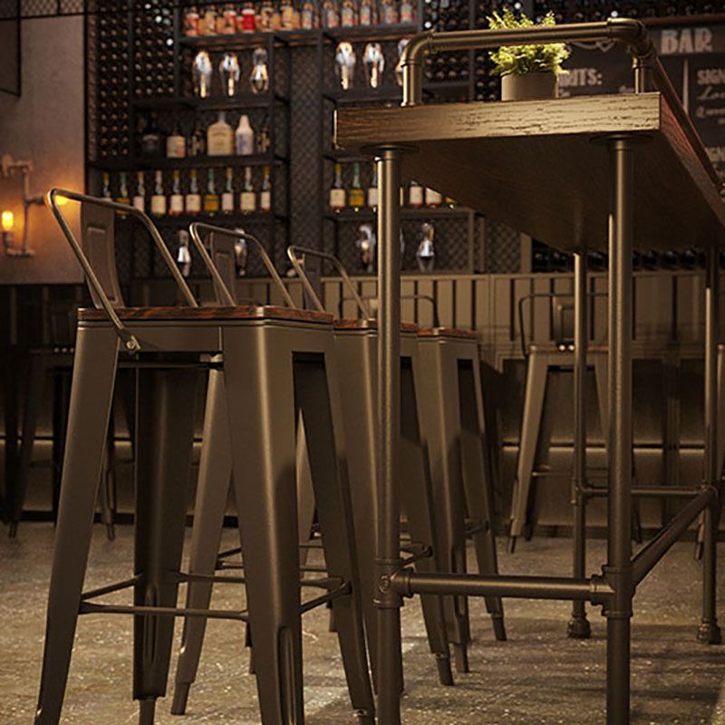 Industrial Black Iron Bar Table Brown Wood Rectangle Top 41.3"H Bistro Table Clearhalo 'Bar Furniture' 'Bar Tables' 'bar_tables' 'furn' 'furn_bar_tables' 'Furniture' 'furniture_bar_tables' 'Kitchen & Dining Furniture' 'kitchen&dining_furn' 'kitchen' 1200x1200_511000c5-5011-4c65-bd4d-445ec7facf2c