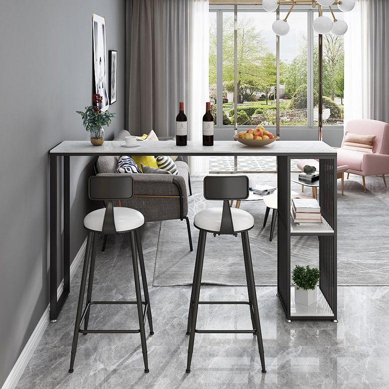 Modern Metal Rectangle Bistro Table Storage Double Pedestal Pub/Bar Table Clearhalo 'Bar Furniture' 'Bar Tables' 'bar_tables' 'furn' 'furn_bar_tables' 'Furniture' 'furniture_bar_tables' 'Kitchen & Dining Furniture' 'kitchen&dining_furn' 'kitchen' 1200x1200_511365e8-2f46-45ff-b027-68f99290bb5d