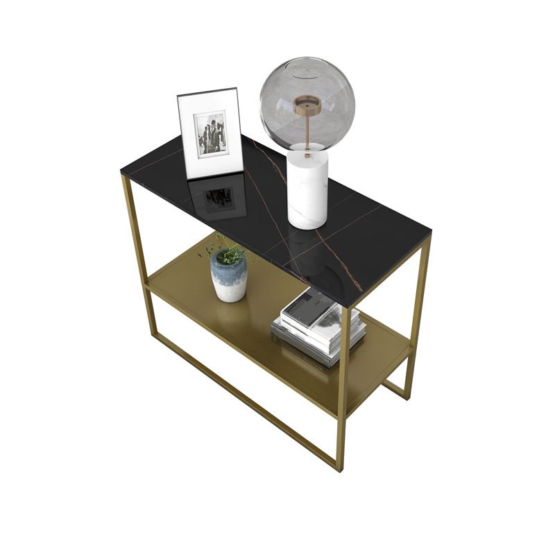 21.6" Tall Metal Frame End Table Faux Marble Rectangular Top Side Table with Shelf