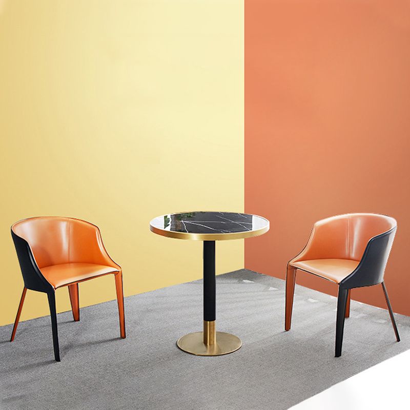 Faux Leather Kitchen Dining Chair Arm Chair in Orange and Black