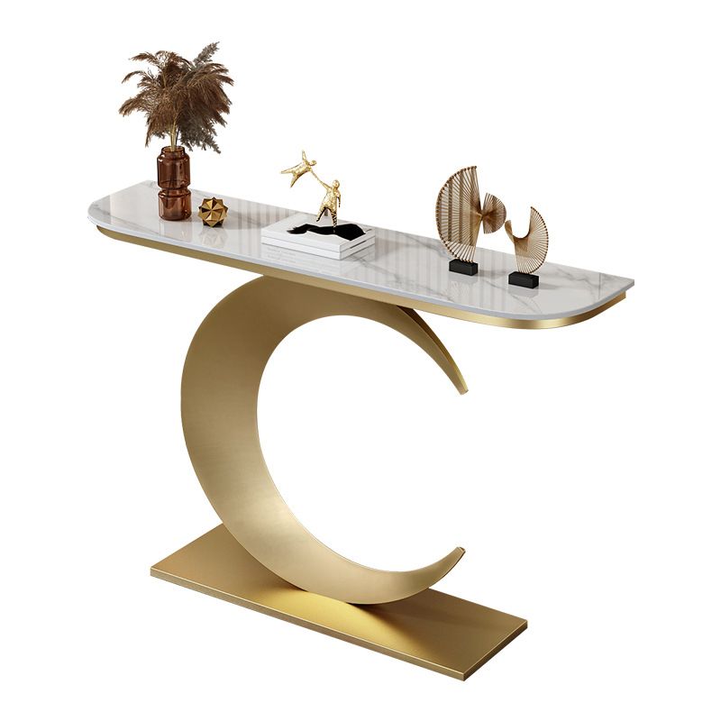 Mesa de consola resistente a las manchas con base de pedestal de hierro y tapa de piedra