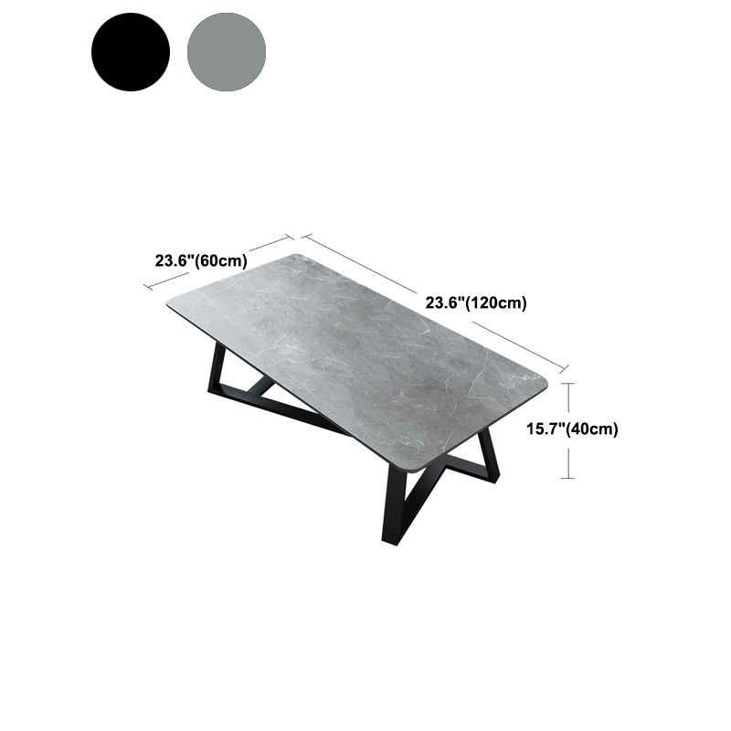 Glam Rectangle Stone Top Coffee Table with Iron Cross Legs Cocktail Table