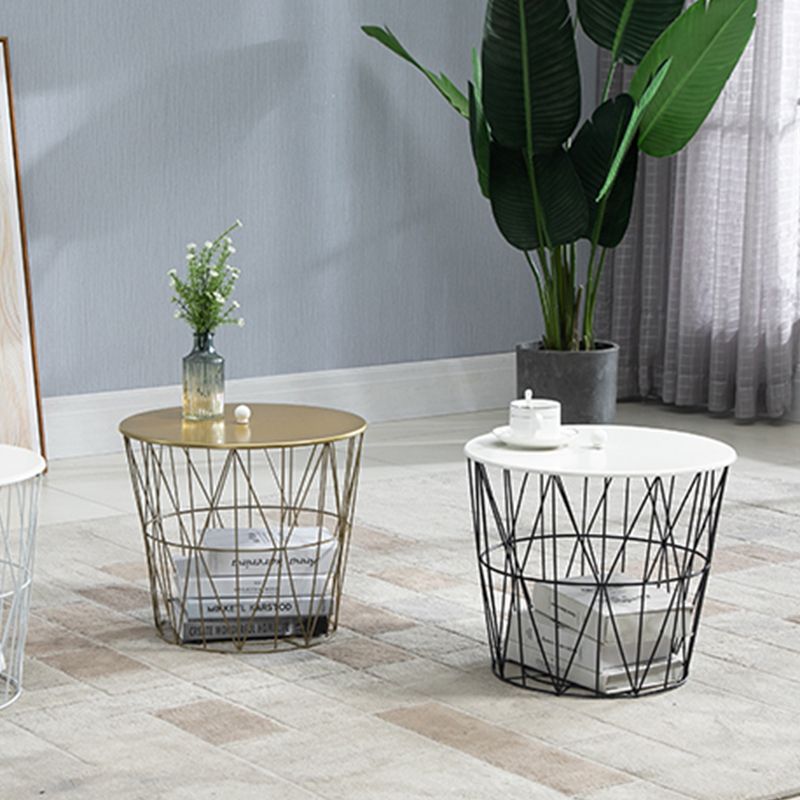 Storage Contemporary Coffee or End Table with Metal Round Top