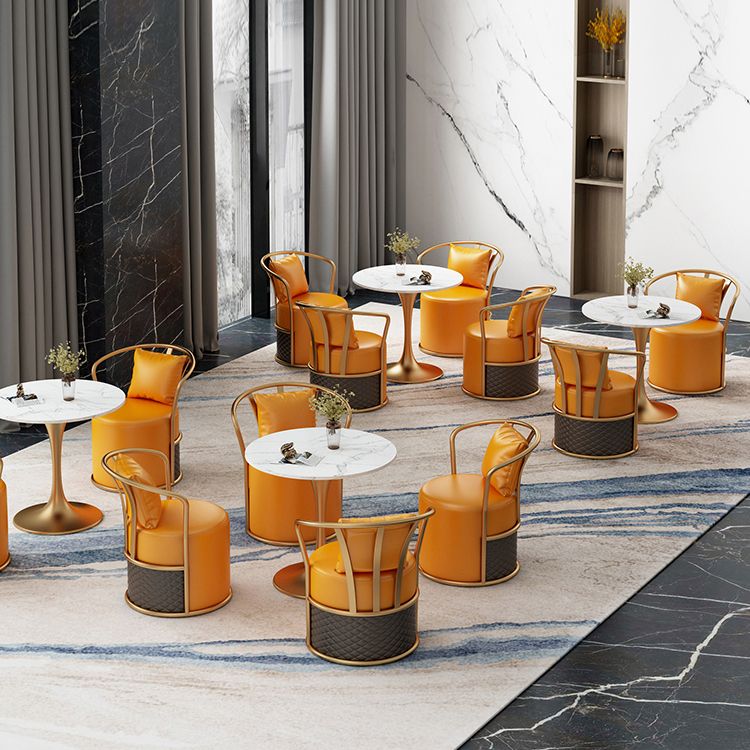 Round Sintered Stone Dining Table Traditional Luxury Tulip Table with Gold Frame Clearhalo 'Dining Tables & Seating' 'Dining Tables' 'dining_table' 'furn' 'furn_dining_table' 'Furniture' 'Kitchen & Dining Furniture' 1200x1200_5119b0bd-5370-47d8-9252-11a2976b98a7