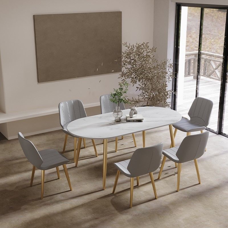 Modern Oval Dinette Table White Home Kitchen Dinner Stone Top 4-foot Resin Table Clearhalo 'Dining Tables & Seating' 'Dining Tables' 'dining_table' 'furn' 'furn_dining_table' 'Furniture' 'furniture_dining_table' 'Kitchen & Dining Furniture' 1200x1200_5122168d-ab45-4920-bb59-f43df5cc7d27