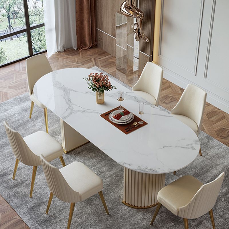 Glam Oval Standard Dining Table Sintered Stone White Dining Table for Kitchen Clearhalo ' dining_table' 'Dining Tables & Seating' 'Dining Tables' 'furn' 'furn_dining_table' 'Furniture' 'furniture_dining_table' 'Kitchen & Dining Furniture' 'kitchen&dining_furn' 'kitchen' 'kitchen_dining_table' 1200x1200_5122a547-8d10-48c8-a80f-e01176c72372