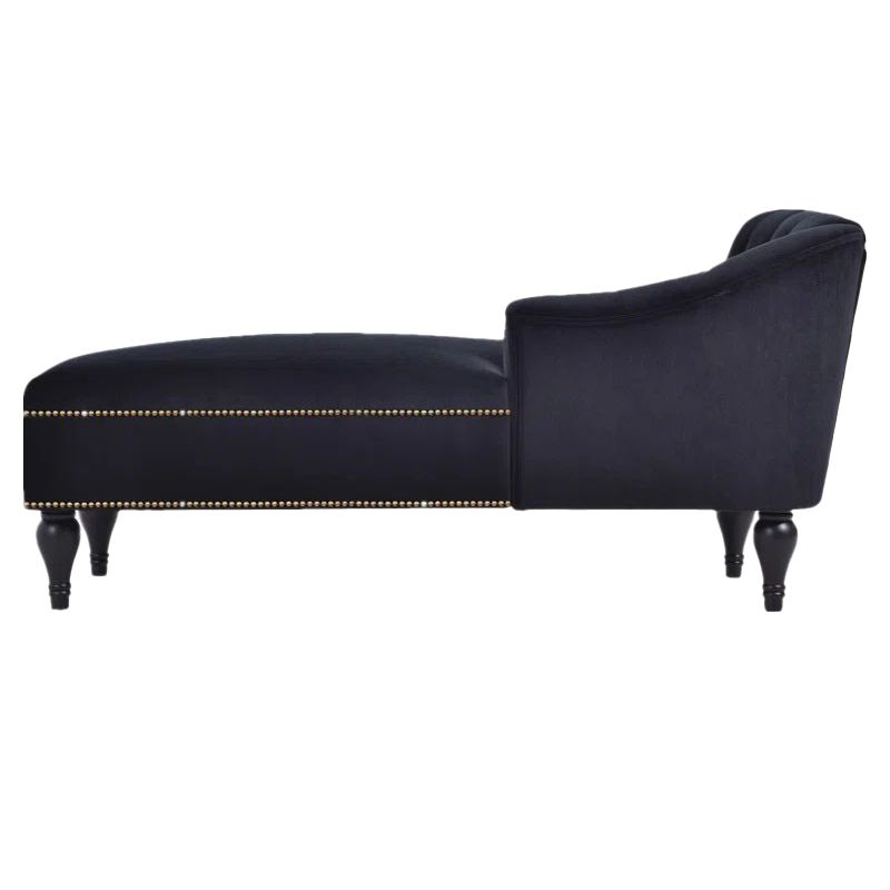 Modern Velvet Upholstered Cushioned One Armed Chaise Lounge with Nailhead Trim