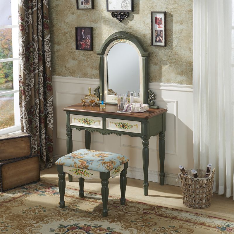 Wood Vanity Set 17.71" Wide Make-up Vanity with 2 Storage Drawers and Stool Clearhalo 'Bedroom Furniture' 'furn' 'furn_makeup_vanities' 'Furniture' 'Makeup Vanities' 'makeup_vanities' 1200x1200_512a2e39-0f25-4e14-999b-0a4bcfd43d27