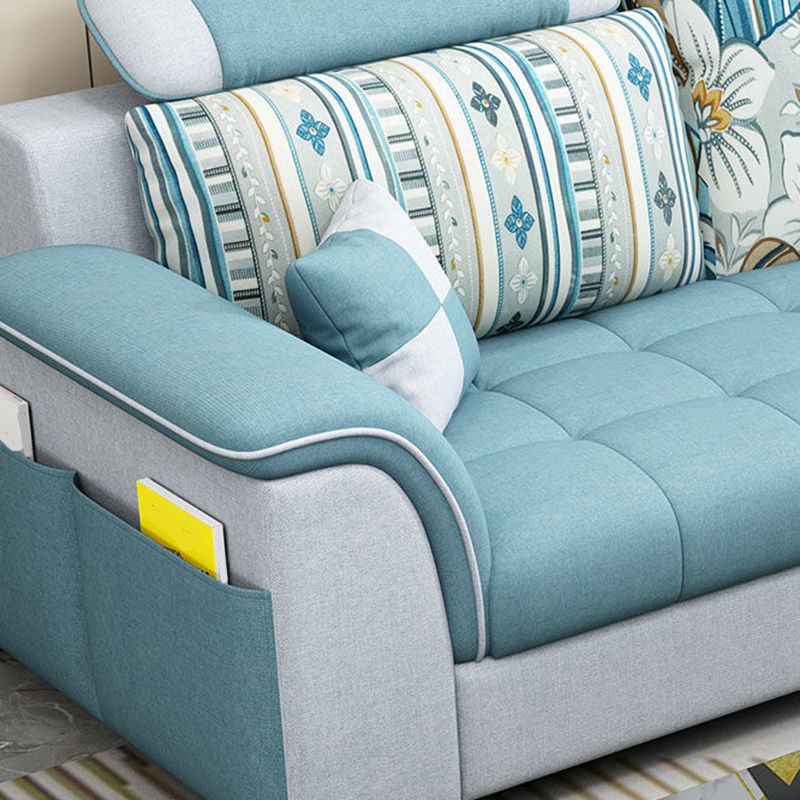 Modern Solid Wood Frame Sectional Linen/Faux Leather Sofa with Ottoman Inlcuded Clearhalo 'furn' 'furn_sectionals' 'Furniture' 'furniture_sectionals' 'Living Room Furniture' 'Sectionals' 1200x1200_5133d3ca-dd63-4e03-9d5a-fbb00ea612fc