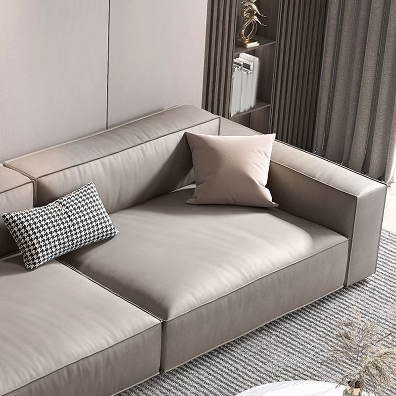 Genuine Leather Sofa Tuxedo Arm Contemporary Living Room Seating