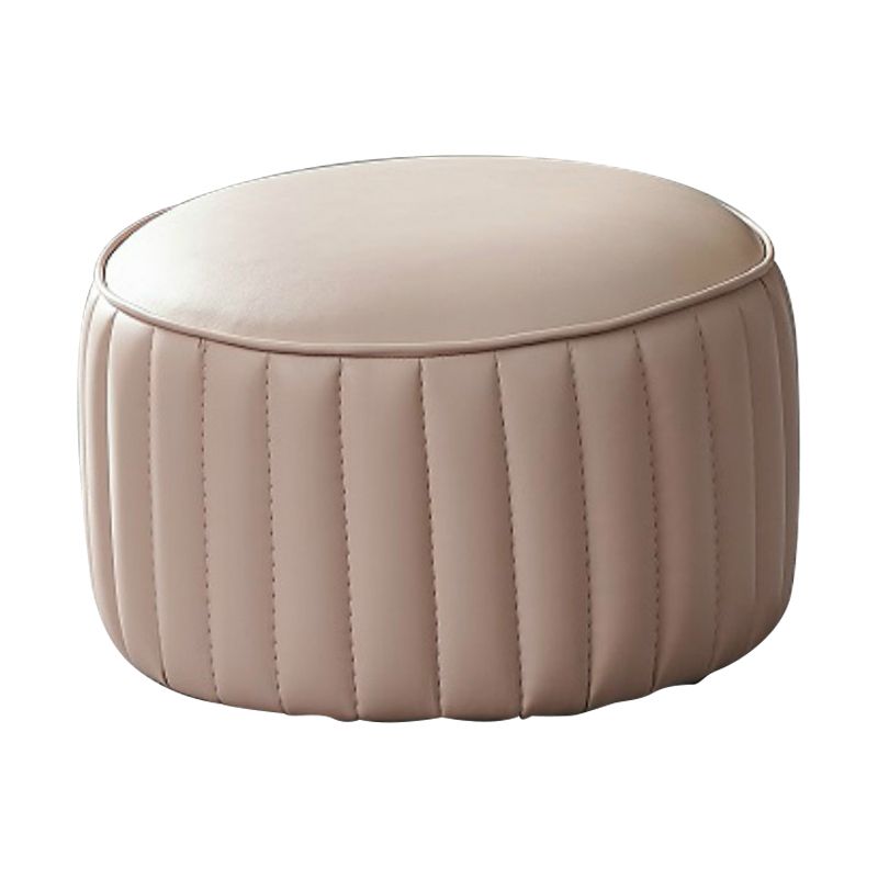 Contemporary Water Resistant Pouf Round Orange Leather Ottoman