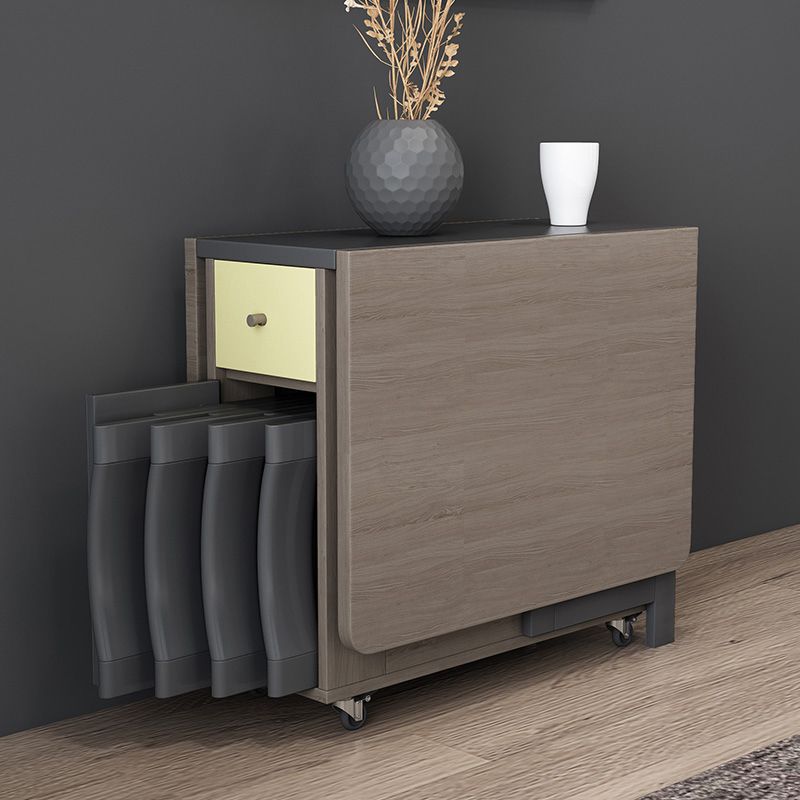 Modern Folding Dining Table Rectangle Tabletop with 2 Drawers Clearhalo 'Dining Tables & Seating' 'Dining Tables' 'dining_table' 'furn' 'furn_dining_table' 'Furniture' 'Kitchen & Dining Furniture' 1200x1200_5137673e-b420-4417-b935-3e3686cf0fd3