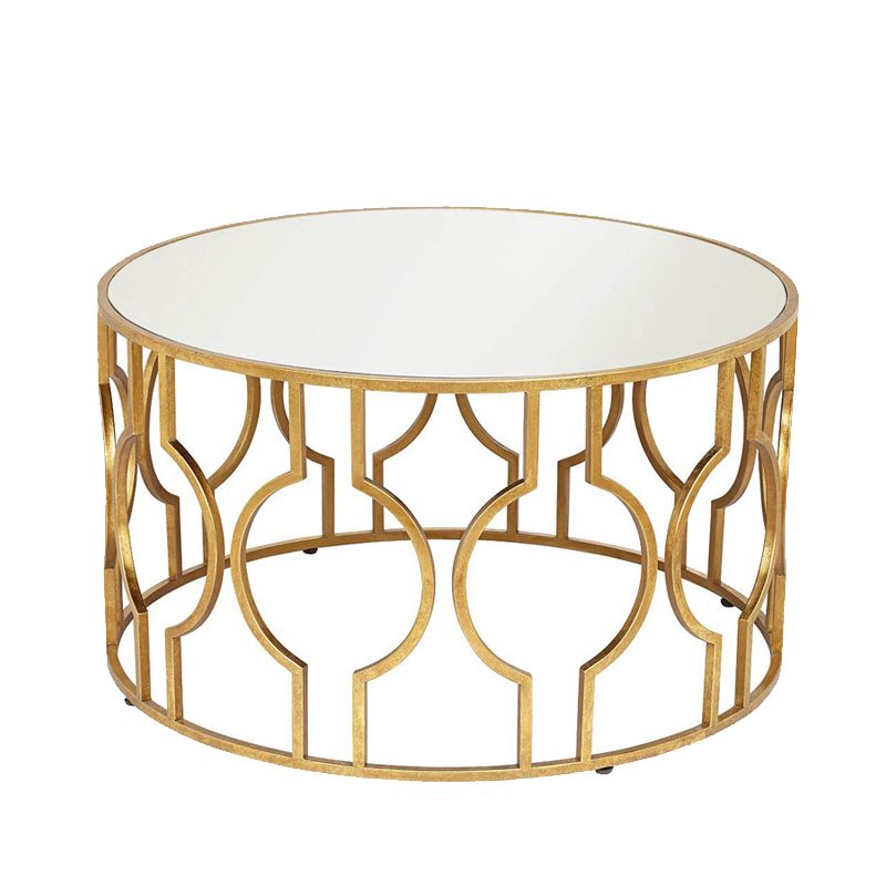 Contemporary Round Glass Coffee Table Brass Metal Frame 1 Single Cocktail Table Clearhalo 'Coffee & Accent Tables' 'Coffee Tables' 'coffee_tables' 'furn' 'furn_coffee_tables' 'Furniture' 'Living Room Furniture' 1200x1200_51377302-b349-4f03-8665-045c67a288d0