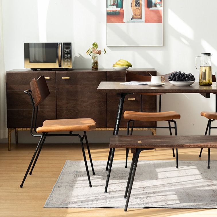 Industrial Style Wood Top Dining Set with 4 Black Metallic Legs for Dining Furniture Clearhalo 'Dining Room Sets' 'Dining Tables & Seating' 'dining_room_set' 'Furniture' 'furniture_dining_room_set' 'Kitchen & Dining Furniture' 'kitchen&dining_furn' 'kitchen' 1200x1200_5137ab17-c05b-4ae0-b6bd-e63132985061