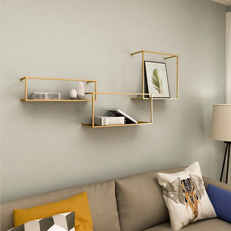 Gold/Black Wall Mounted Bookshelf Iron Modern Closed Back Shelf Clearhalo 'Bookcases' 'furn' 'furn_bookcases' 'Furniture' 'furniture_bookcases' 'kitchen' 'kitchen_bookcases' 'Living Room Furniture' 'Office Furniture' 1200x1200_513aaf39-4029-4f1e-9d11-b9f747eccf86