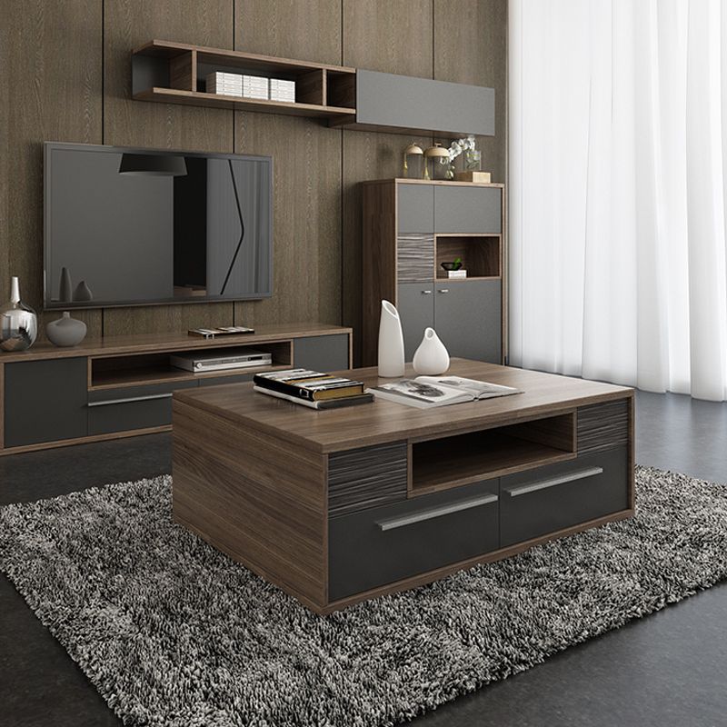 Wit/grijs houten salontafel rechthoekige cocktailtafel met opslag