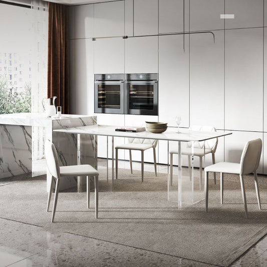 モダンな長方形の焼結石テーブルセット1/4/5/6/7/8ピースダイニングセット