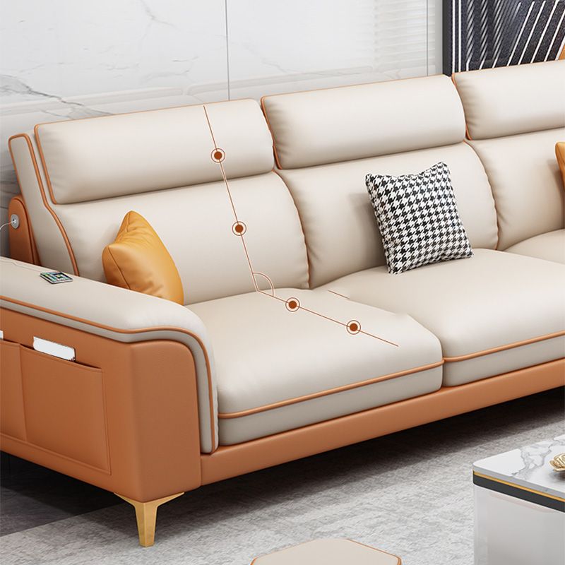 Contemporary Faux Leather Sofa with Pillow Top Arm for Living Room
