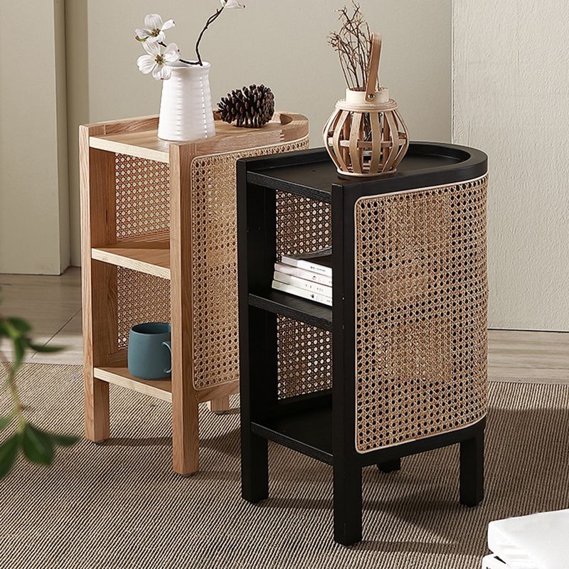 Mesa de noche de madera sólida de cama de cama moderna con estante inferior, 24.4 "de alto