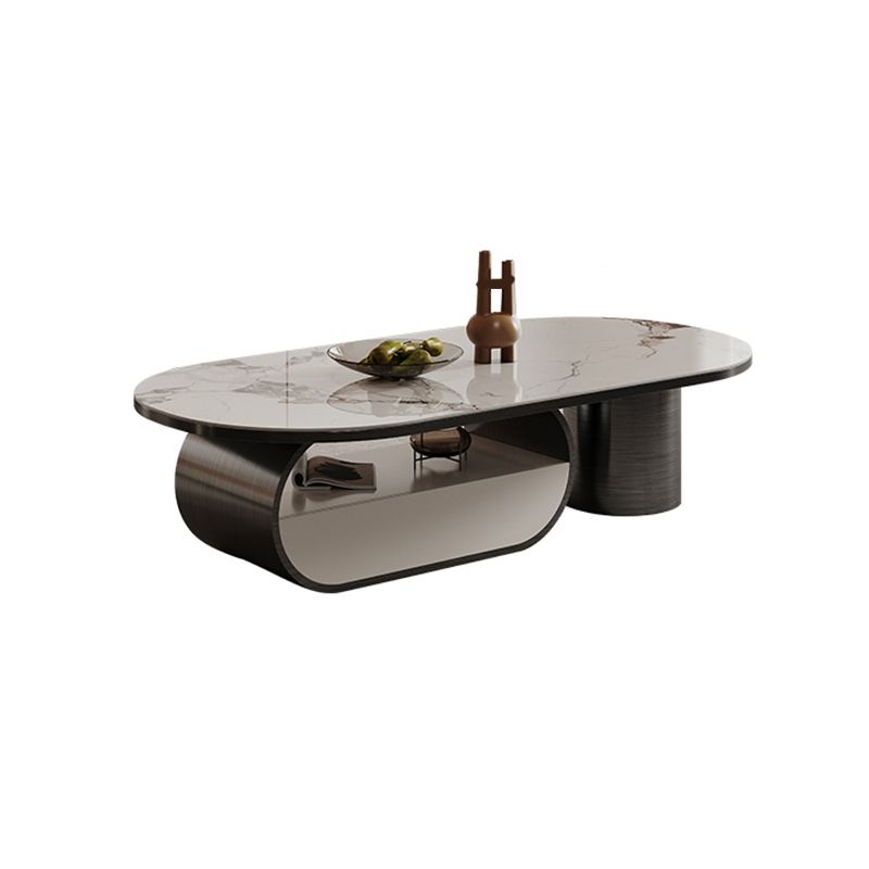 Elliptical Slate Top Coffee Table 1 -shelf Glam Cocktail Table with 1 - Drawer