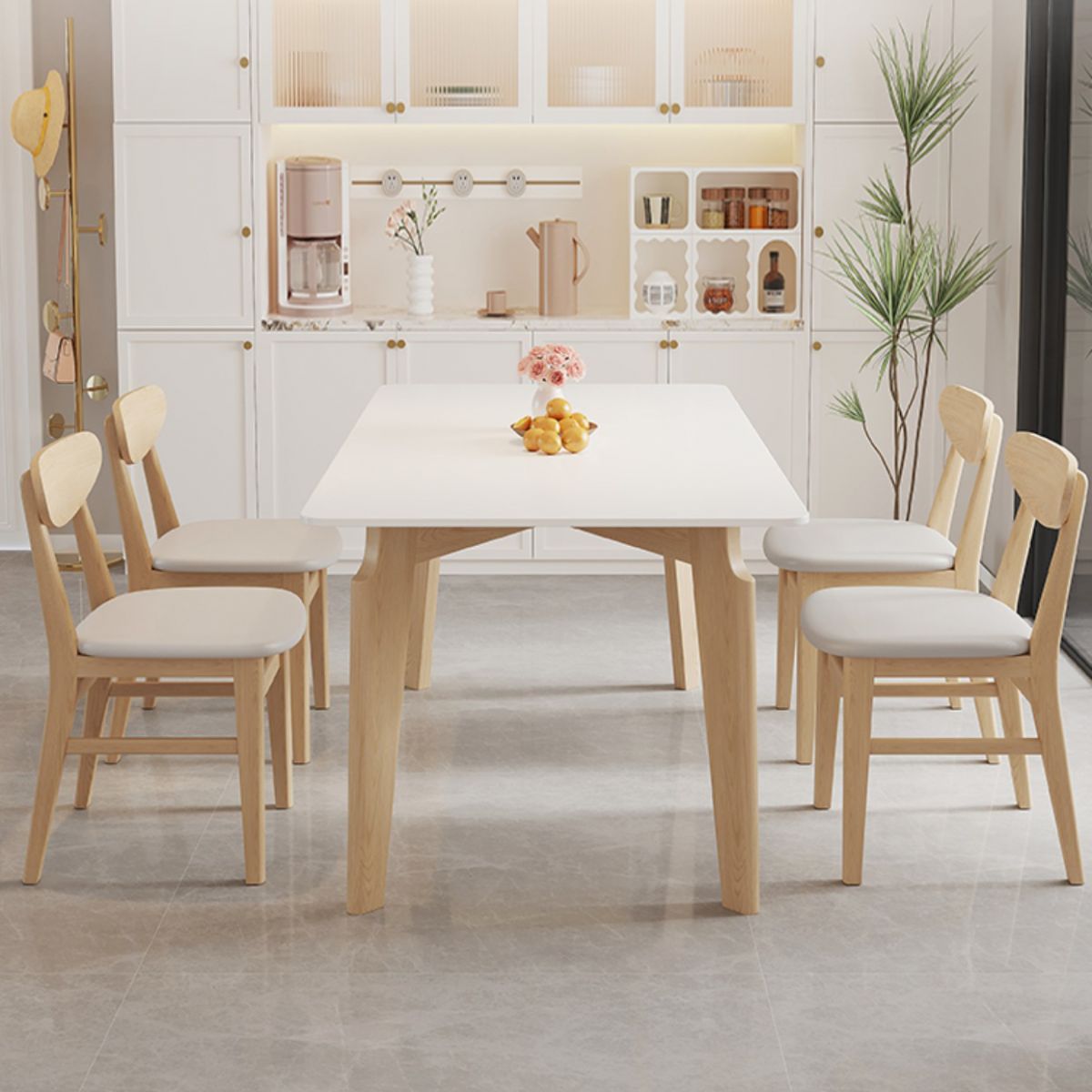 Modern Rectangular Dining Table White Stone Tabletop for Living Room