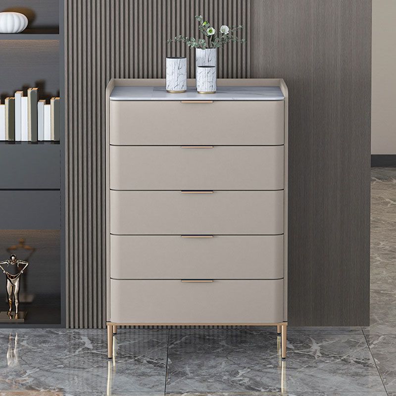 Cómoda de almacenamiento de piedra vertical Glam para dormitorio, cómoda de 16 "de ancho con patas de metal