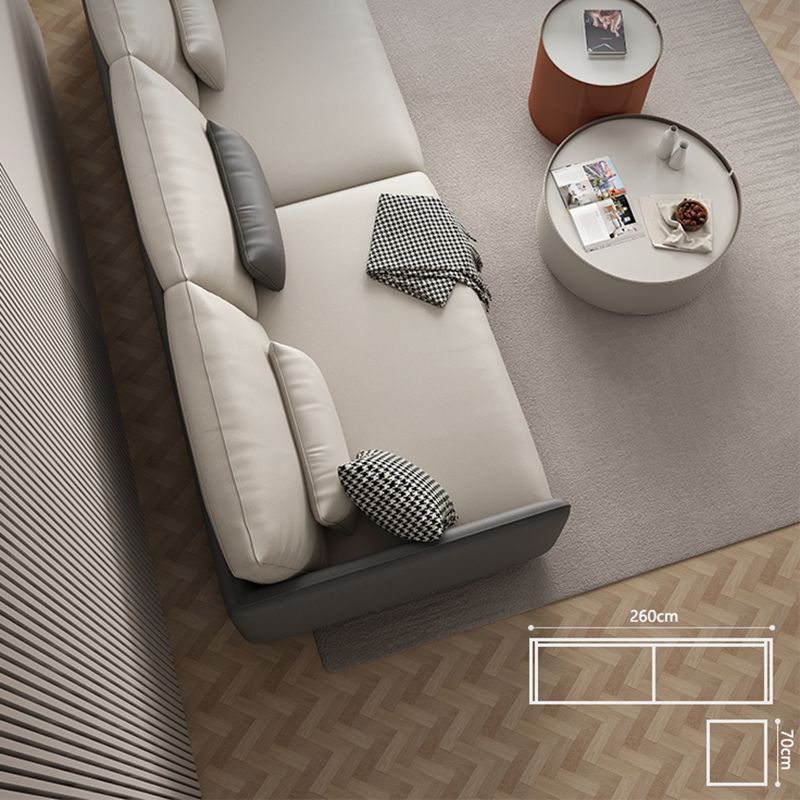 Modern White Pillows Square Arm Living Room Faux Leather Seating