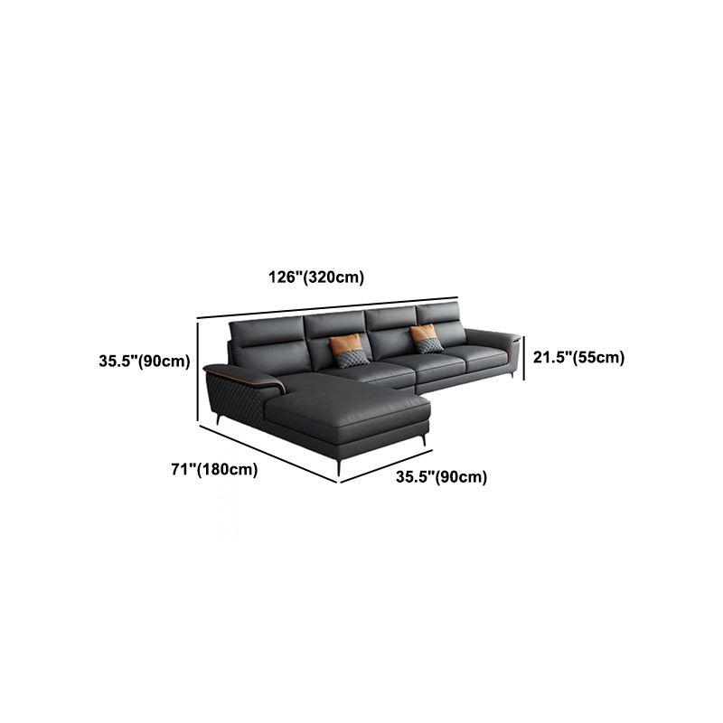 モダンな枕カバーのフェイクレザーセクション、4-クッション断面ソファ、、ダークグレー