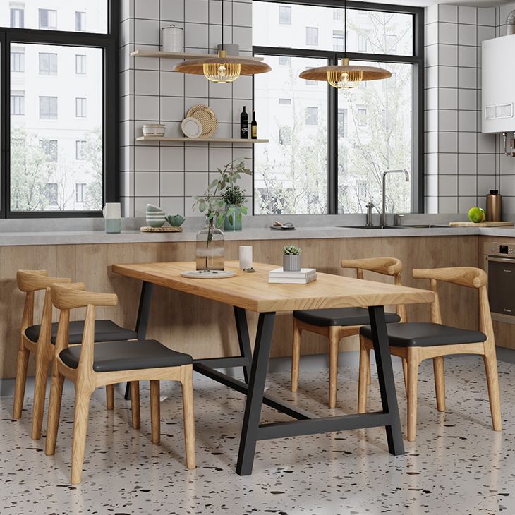 Industrial Solid Wood Rectangle Dining Khaki Standard Dining Table with Trestle Base Clearhalo ' dining_table' 'Dining Tables & Seating' 'Dining Tables' 'furn' 'furn_dining_table' 'Furniture' 'furniture_dining_table' 'Kitchen & Dining Furniture' 'kitchen&dining_furn' 'kitchen' 'kitchen_dining_table' 1200x1200_51522a20-a7e0-4a9f-b599-9bc7ce9d4348