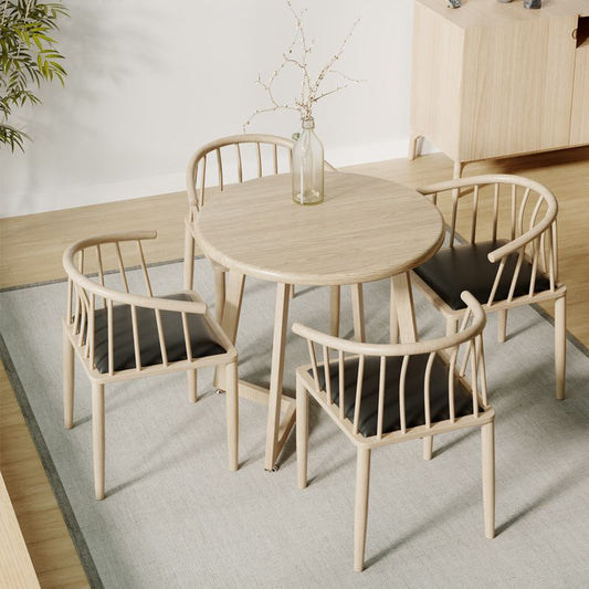 Mesa de comedor de madera redonda Mesa de comedor de base de trineo en natural y nogal