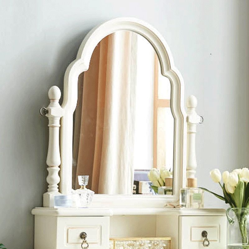 Sgabello da toeletta per trucco per vanità in legno massiccio vittoriano con specchio in bianco