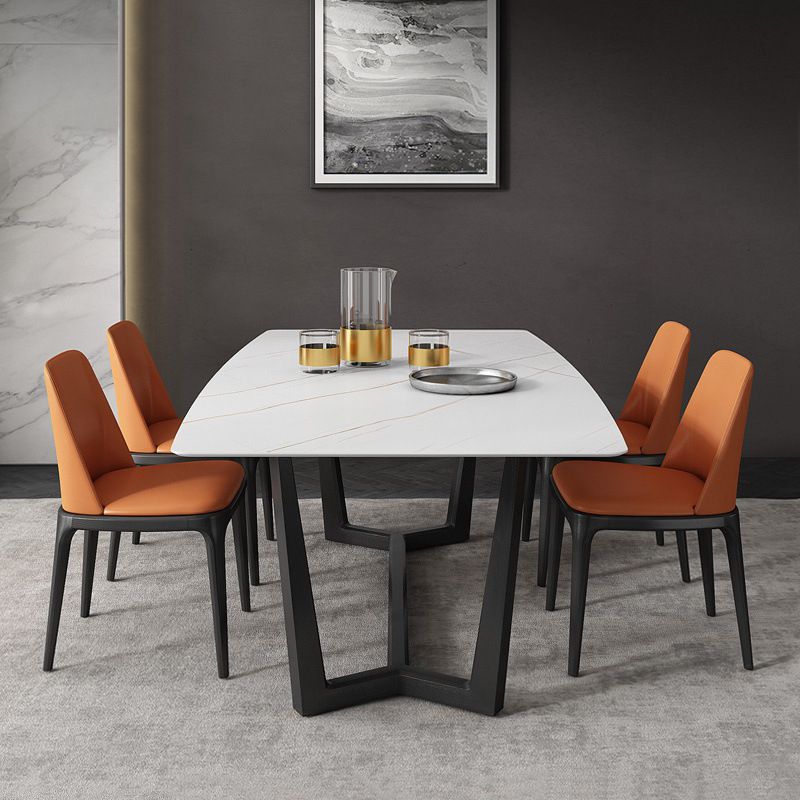 Industrial Sintered Stone Top Dining Table Rectangle Table with Trestle Base Clearhalo 'Dining Tables & Seating' 'Dining Tables' 'dining_table' 'furn' 'furn_dining_table' 'Furniture' 'Kitchen & Dining Furniture' 1200x1200_515e1ece-0862-4a92-a974-7f704d3ecbab
