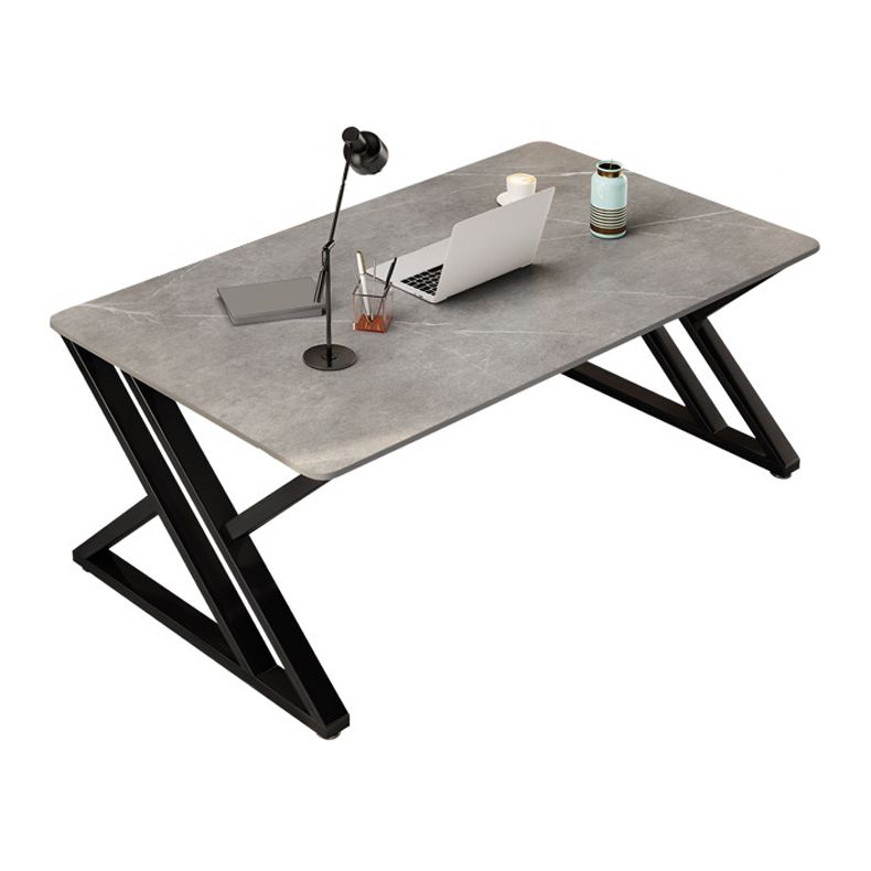 White and Grey Computer Desk Rectangular Writing Desk Stone and Metal Clearhalo 'furn' 'furn_office_desk' 'Furniture' 'Office Desks' 'Office Furniture' 'office_desk' 1200x1200_515fe9e6-b076-44f6-b1df-b0843a0df0c6