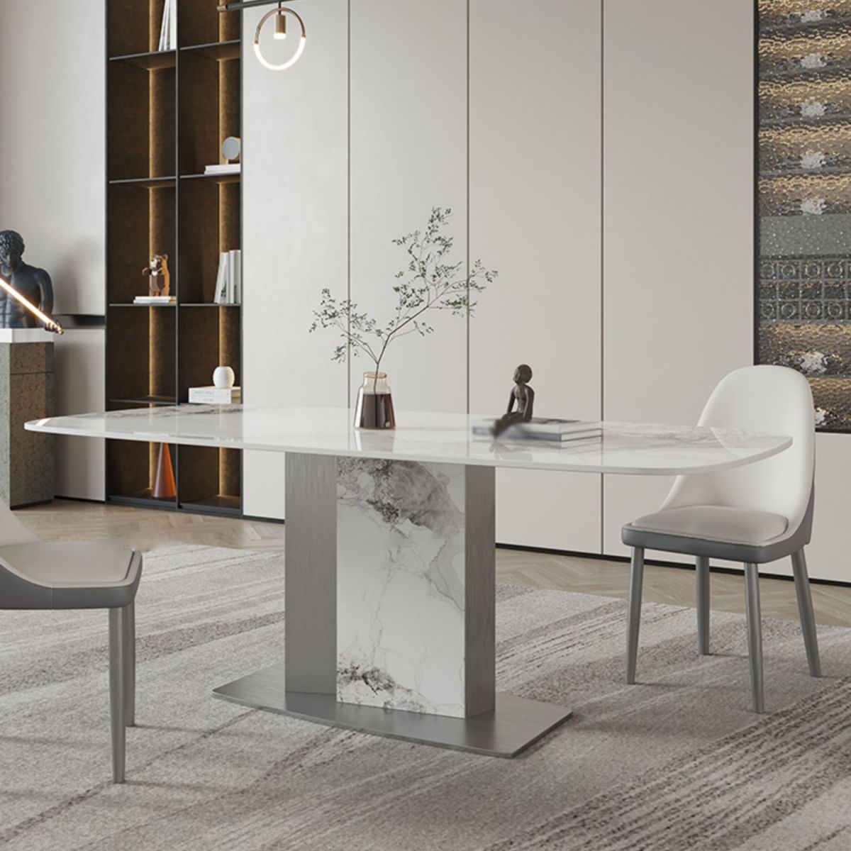 Designer Style Sintered Stone Top Dining Set E 1/2/3/5/7 Pieces Dining Table with Chairs Clearhalo 'Dining Room Sets' 'Dining Tables & Seating' 'dining_room_set' 'furn' 'furn_dining_room_set' 'Furniture' 'furniture_dining_room_set' 'Kitchen & Dining Furniture' 1200x1200_5166a548-49f3-42d4-8d13-a5a2b85f32ca