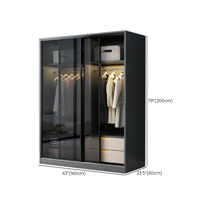 Contemporary Wood and Tempered Glass Wardrobe Freestanding Wardrobe Armoire without Light Clearhalo 'Armoires & Wardrobes' 'armoires_wardrobes' 'Bedroom Furniture' 'furn' 'furn_armoires_wardrobes' 'Furniture' 1200x1200_51685266-8648-46a9-b476-b7a1b04635c7