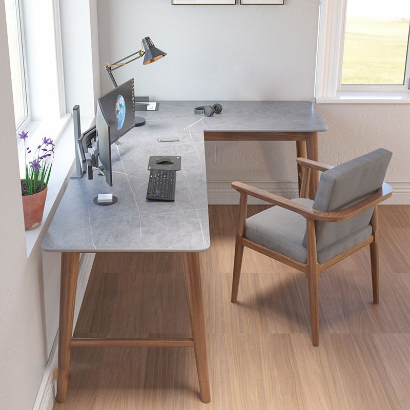 30"H Contemporary Office Desk L-Shape Ash Gray Writing Desk for Bedroom