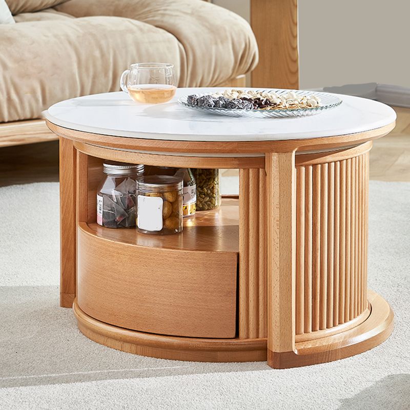 Contemporary Stone Coffee Table Round Coffee Cocktail Table with Storage Drawers Clearhalo 'Coffee & Accent Tables' 'Coffee Tables' 'coffee_tables' 'furn' 'furn_coffee_tables' 'Furniture' 'Living Room Furniture' 1200x1200_516941d0-b1b5-4624-9a74-38955c9066fb