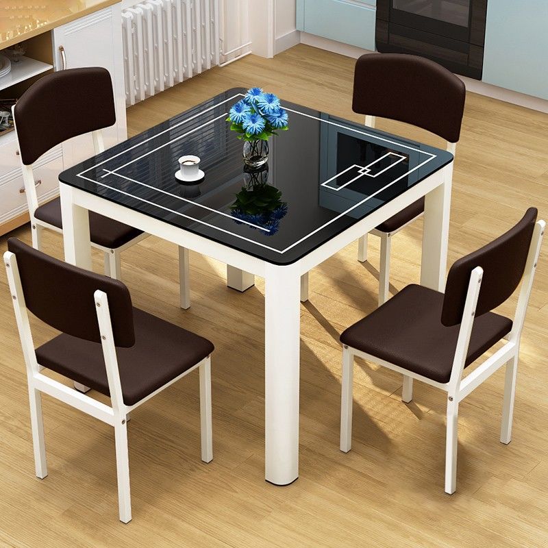 Industrial Style Square Dinner Table Glass Dining Site Table with 4 Legs Clearhalo ' dining_table' 'Dining Tables & Seating' 'Dining Tables' 'furn' 'furn_dining_table' 'Furniture' 'furniture_dining_table' 'Kitchen & Dining Furniture' 'kitchen&dining_furn' 'kitchen' 'kitchen_dining_table' 1200x1200_516a4c93-8058-451e-941c-b136c9f92a7e