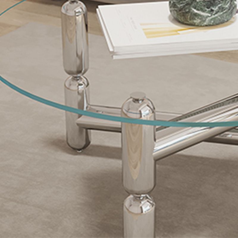 Glass Top Steel Coffee Table Round Minimalist Modern Coffee Table Clearhalo 'Coffee & Accent Tables' 'Coffee Tables' 'coffee_tables' 'furn' 'furn_coffee_tables' 'Furniture' 'Living Room Furniture' 1200x1200_516af5c5-4211-4518-ba4e-b467debe655c