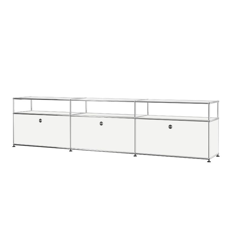 Sideboard bianca moderna con cornice in metallo a buffet da pranzo in legno finto con cassetti