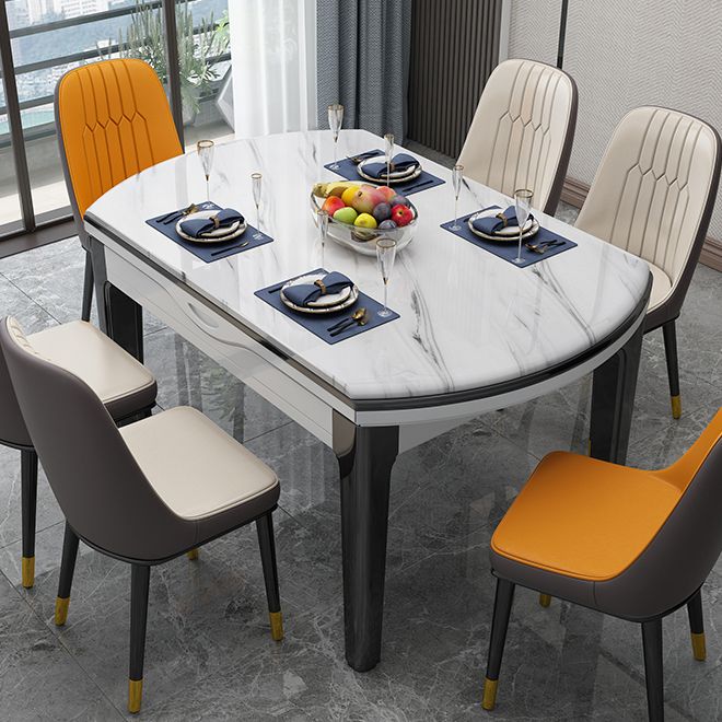 Simplicity Style Dining Site Table Faux Marble Furniture with Drop-Leaf Clearhalo 'Dining Tables & Seating' 'Dining Tables' 'dining_table' 'furn' 'furn_dining_table' 'Furniture' 'Kitchen & Dining Furniture' 1200x1200_516c05bc-9131-443a-8ab6-918772a818d1