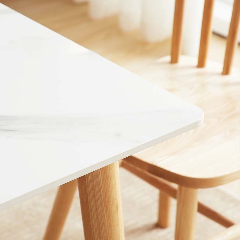 Eettafel uit het midden van de eeuw met essenhouten frame en witte stenen tafel