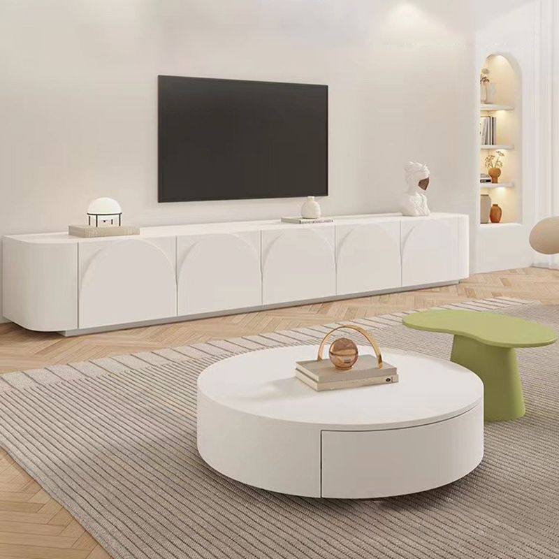 Eigentijdse TV-console van wit hout met ingebouwde opbergruimte TV-standaardconsole voor woonkamer