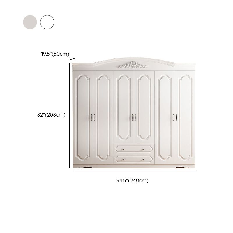 Engineered Wood Armoire Glam White Wardrobe Cabinet with 2 Drawers