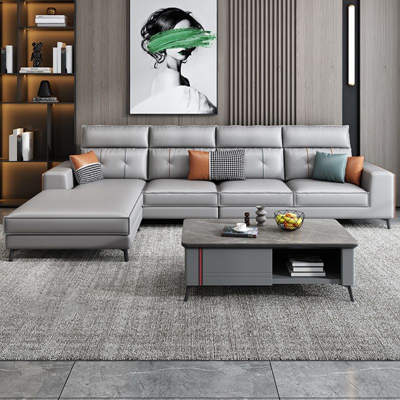 Modern 5-seat Faux Leather Sectional Square Arm Sectional with 4 Pillows Clearhalo 'furn' 'furn_sectionals' 'Furniture' 'Living Room Furniture' 'Sectionals' 1200x1200_51819927-f4b3-4de1-9196-61bbe3019bc0